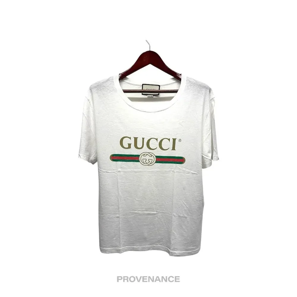 🔴 Gucci GG Signature Web Vintage Logo T-Shirt - White M